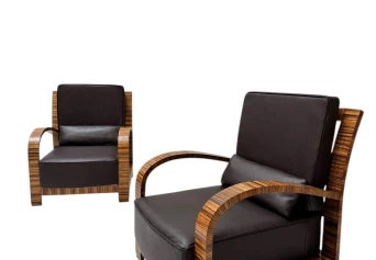 Four Art Deco Lounge Chairs with Leather Cushions France, 1930s